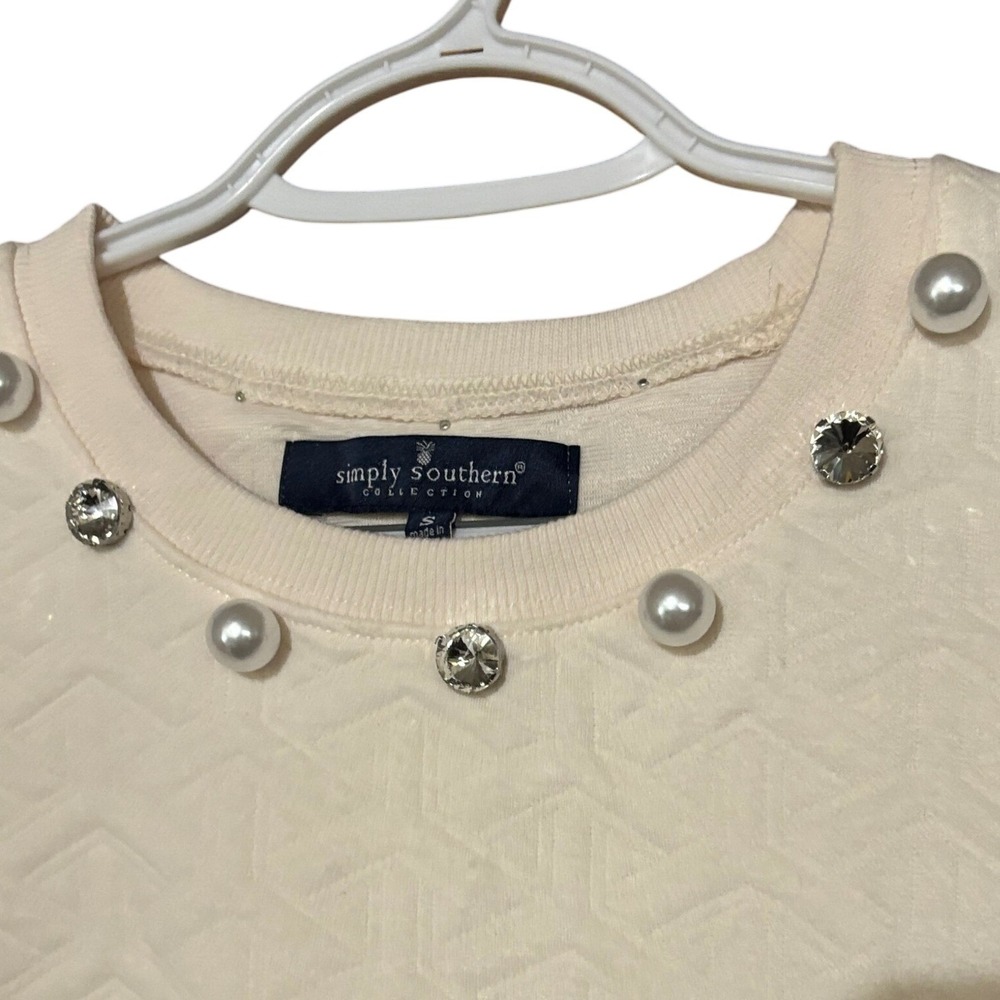 Simply Southern Faux Pearl Jeweled Waffle Knit Sweater Small Holiday Office - Picture 3 of 7